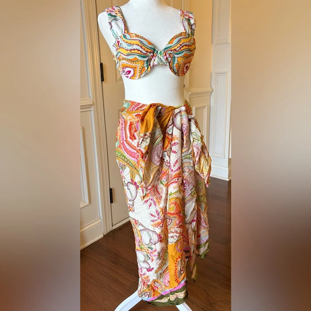 Antonio Milani Colorful Paisley Patterned Women's Bikini Set With Matching Cover